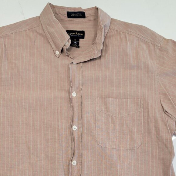 Club Room Sz M Men's Short Sleeve Button Down Shirt Brown Casual Cotton Stripes - Picture 4 of 10